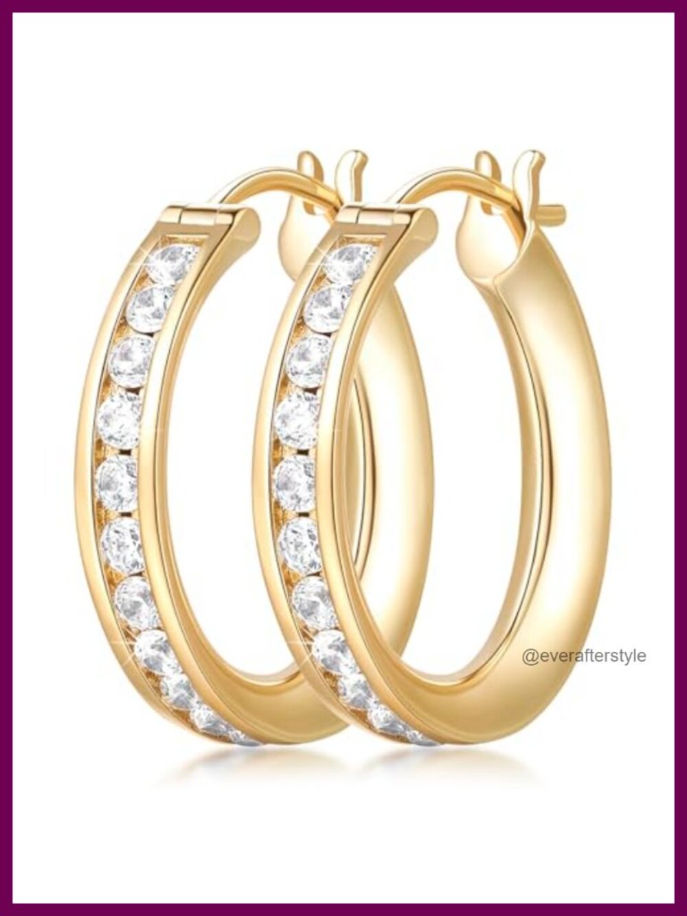 Gold Plated Hoop Earrings for Women Cubic Zirconia 20mm Lightweight Secure Clasp